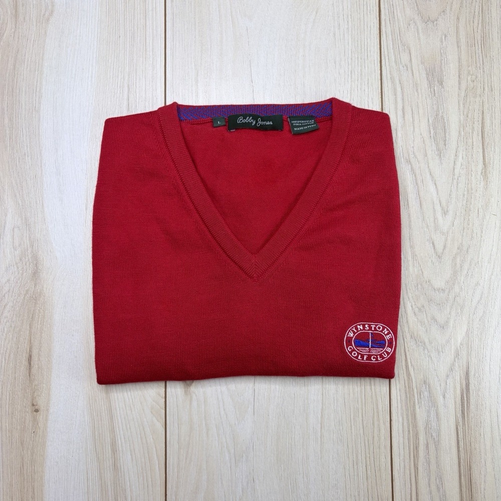Bobby Jones Men Sleeveless WYNSTONE GOLF CLUB Pima Cotton Sweater Vest Red Large